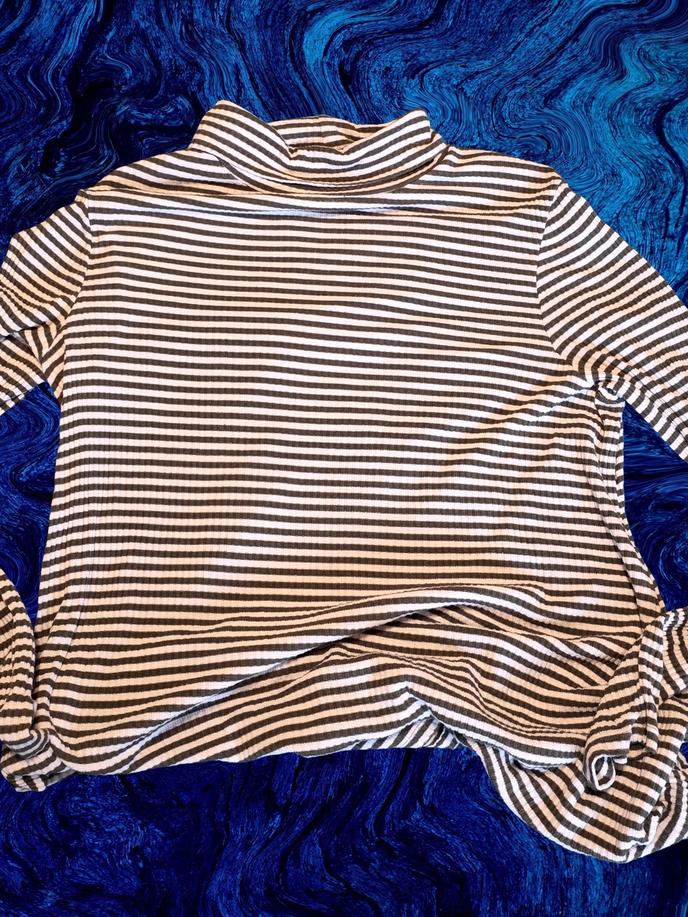 Faded Glory Green & White Striped Long Sleeve Turtleneck